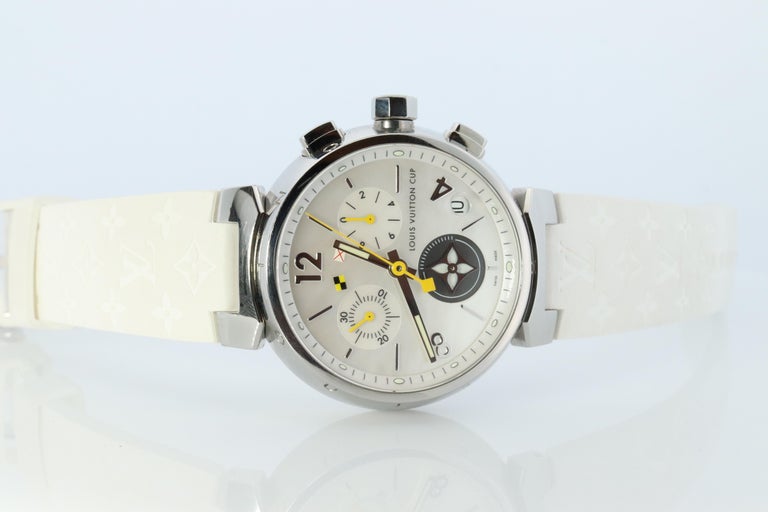 Louis Vuitton Lovely cup Tambour White Dial Chronograph with Yellow Accents Louis Vuitton Tambour Lovely Cup Chronograph featuring main image 3