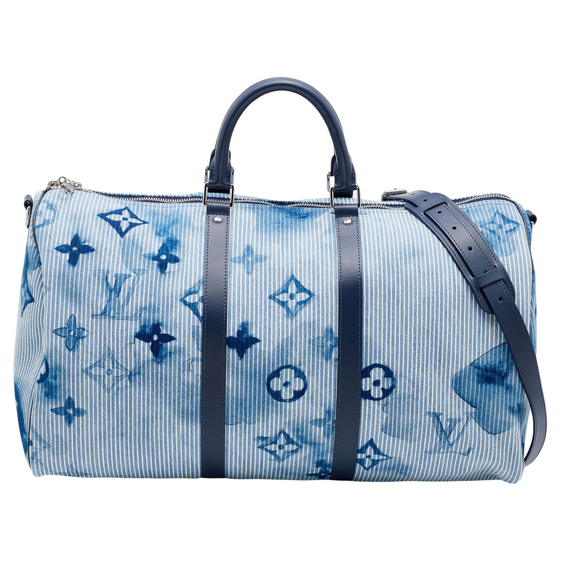 Louis Vuitton Watercolor Monogram Denim Hickory Stripe Keepall 50  Bandoulier Bag For Sale at 1stDibs