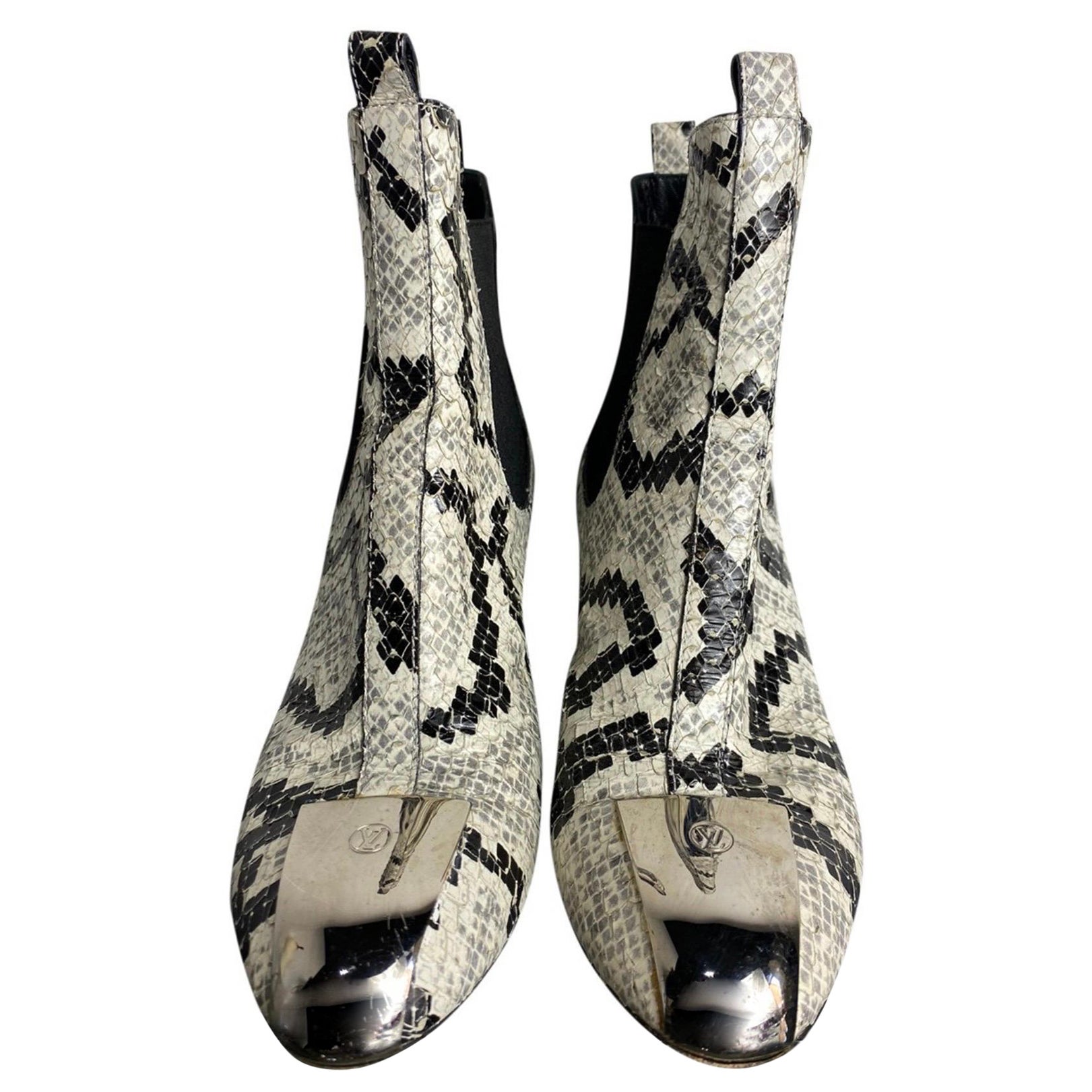 Louis Vuitton white and black reptile Ankle Boots