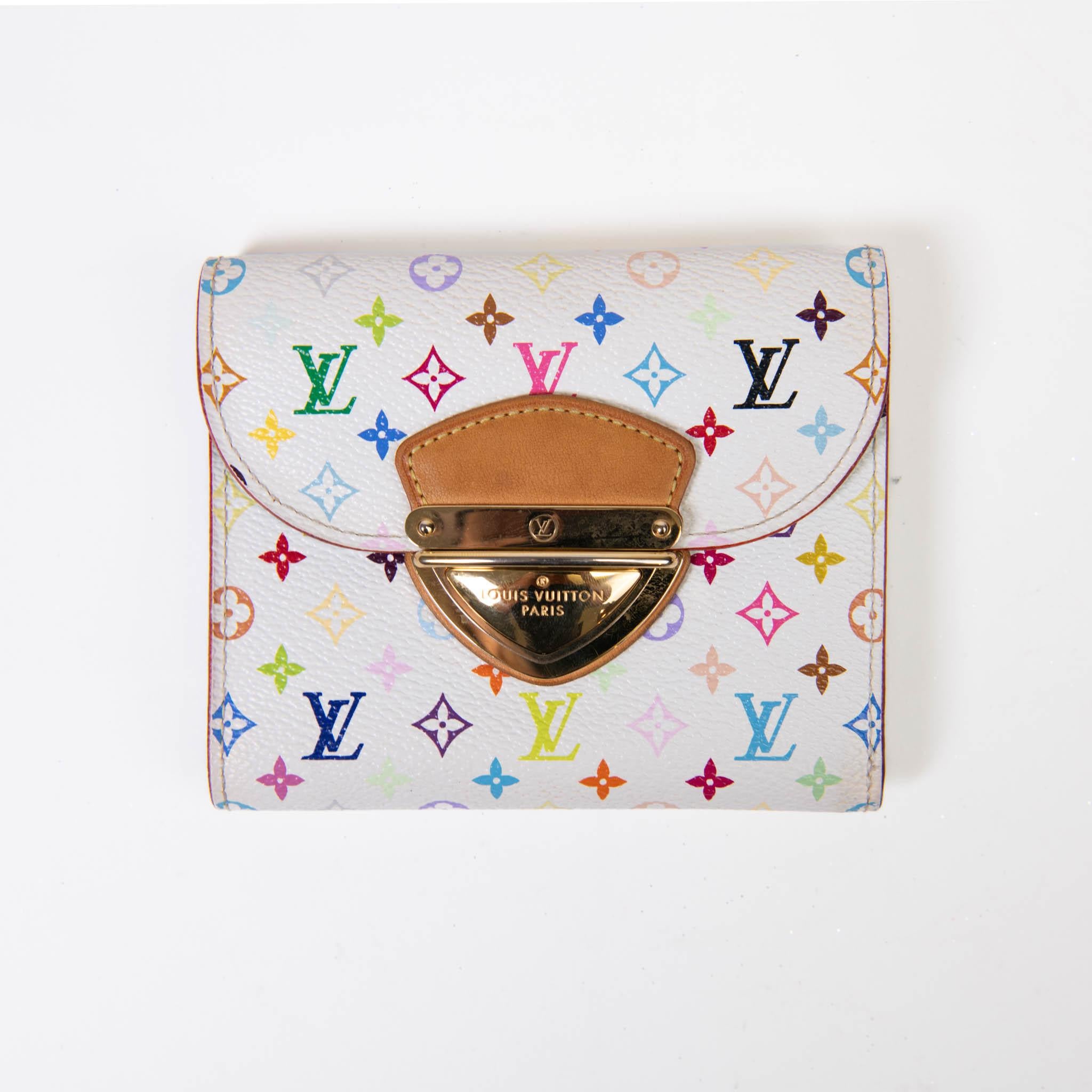 Louis Vuitton White and Multicolor Monogram Multicolor Joey Wallet In Good Condition In Corona Del Mar, CA