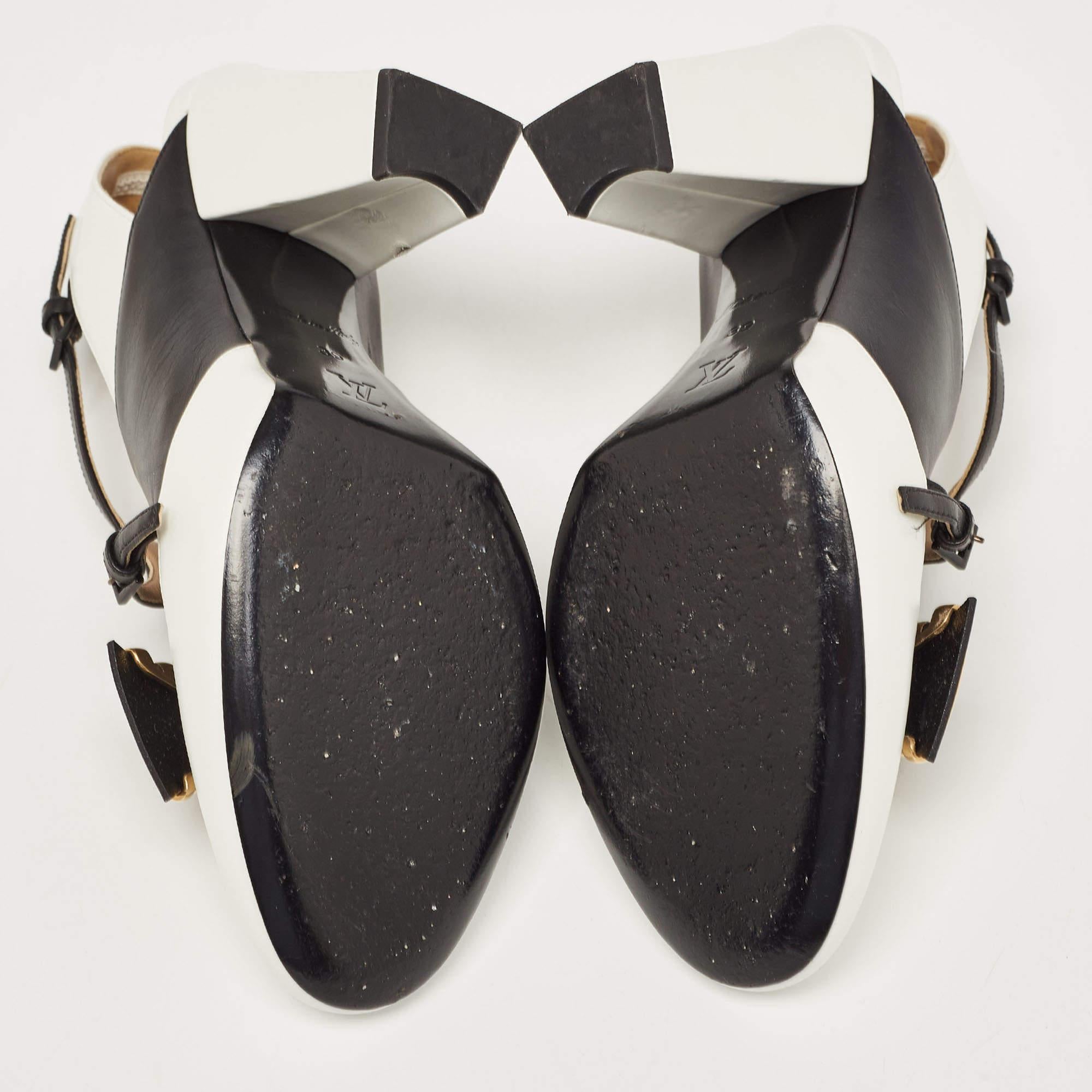 Women's or Men's Louis Vuitton White/Black Leather Headline Slingback Pumps Size 39 For Sale