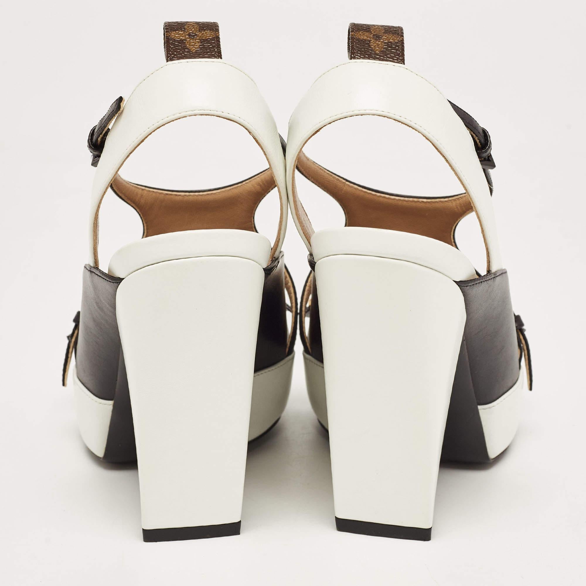 Louis Vuitton White/Black Leather Headline Slingback Pumps Size 39 For Sale 1