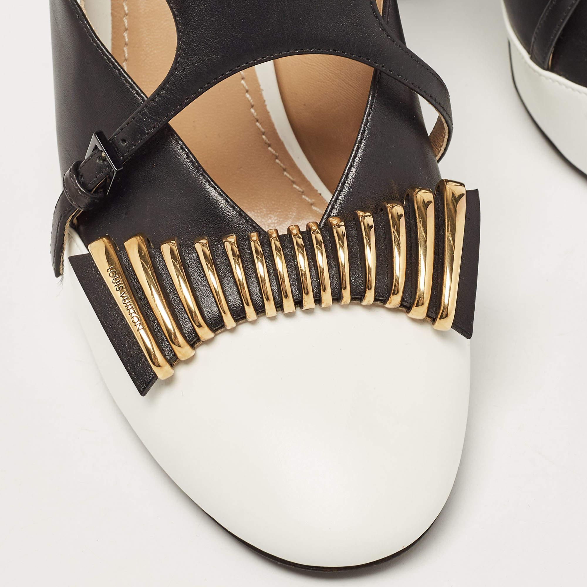 Louis Vuitton White/Black Leather Headline Slingback Pumps Size 39 For Sale 3