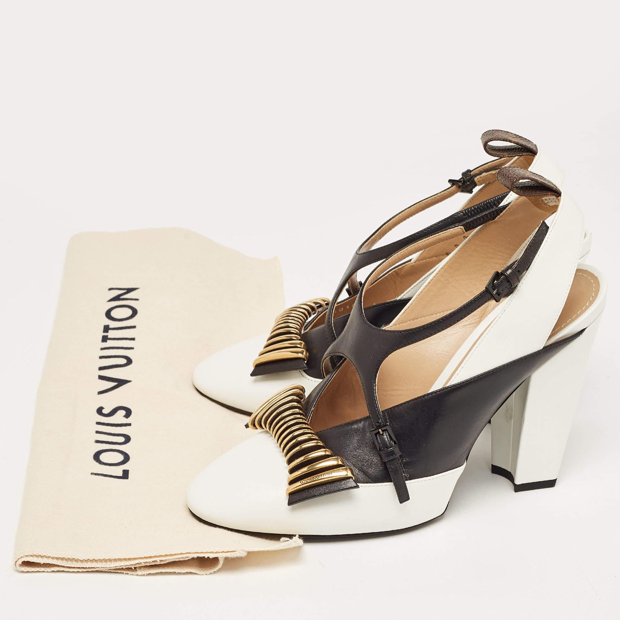 Louis Vuitton White/Black Leather Headline Slingback Pumps Size 39 For Sale 4
