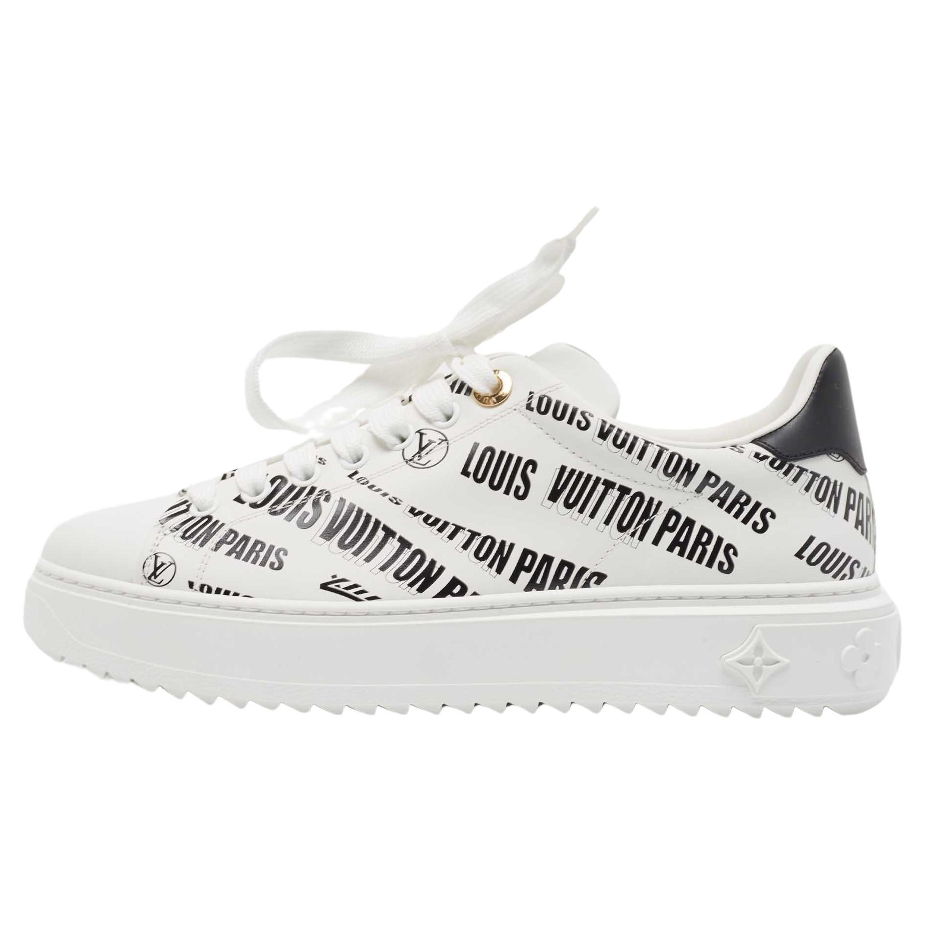 Louis Vuitton White/Black Leather Logo Printed Time Out Sneakers Size 37.5 For Sale