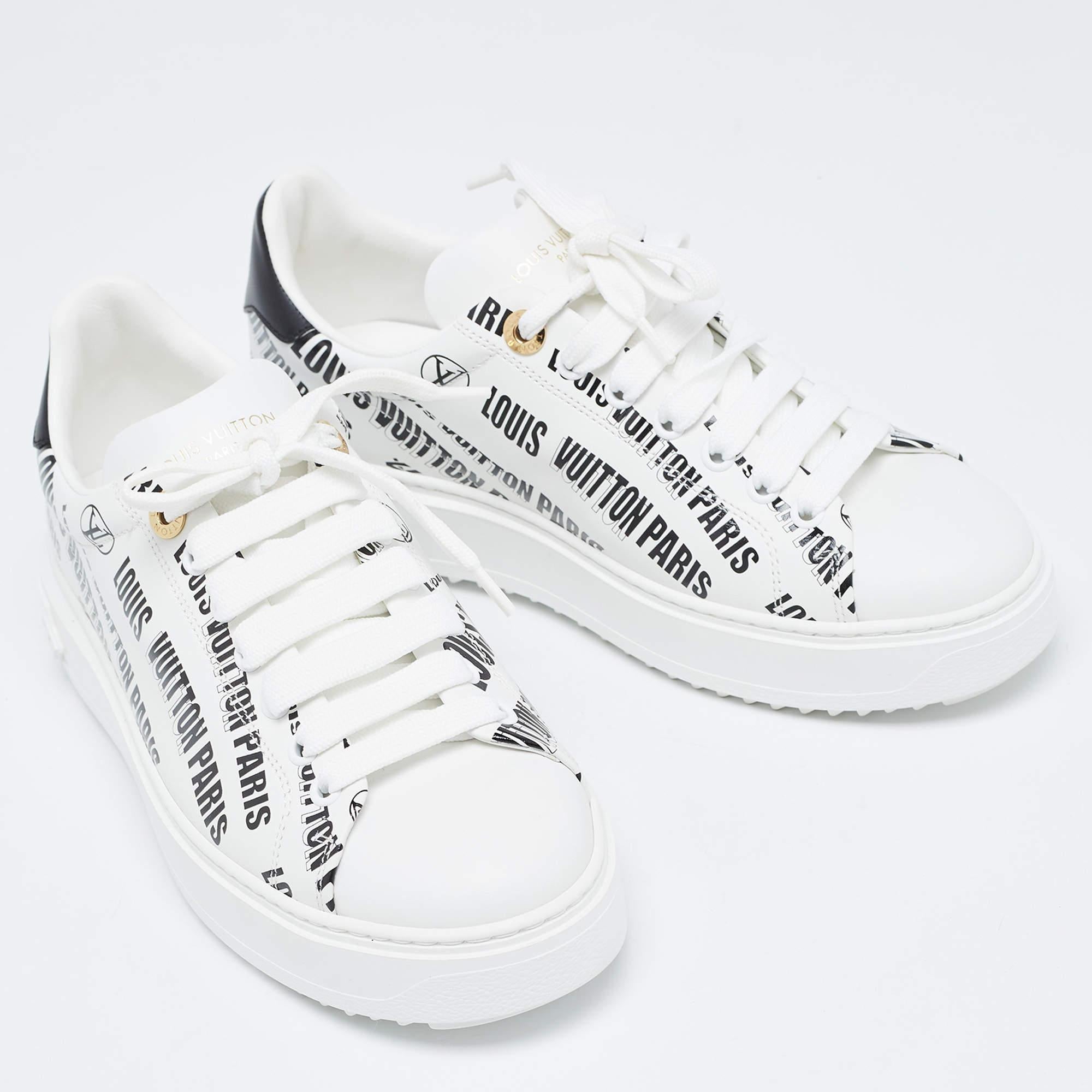 Louis Vuitton White/Black Leather Time Out Trainers Sneakers Size 38 In Excellent Condition In Dubai, Al Qouz 2