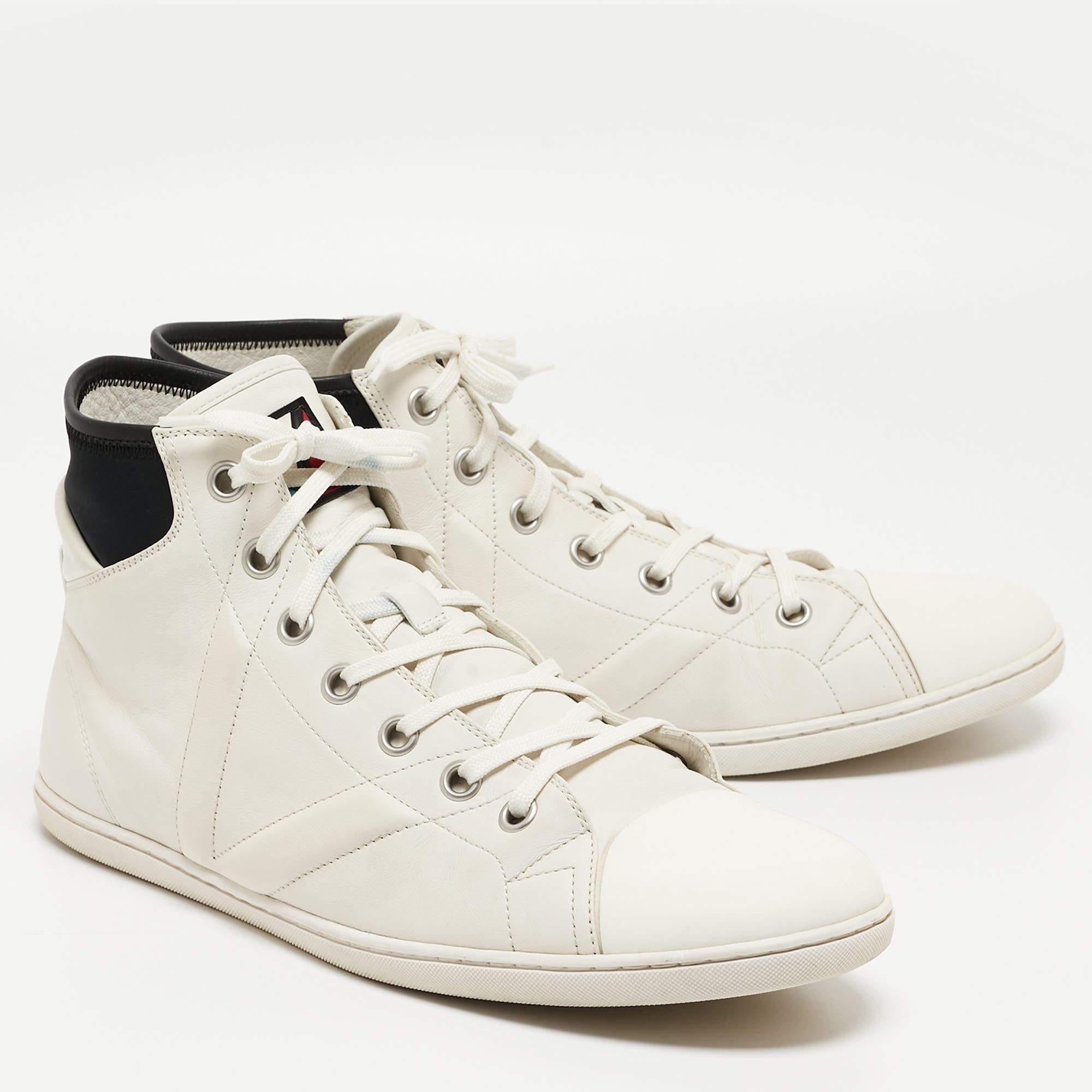 Beige Louis Vuitton White/Black Leather Trainer High Top Sneakers Size 42.5 For Sale