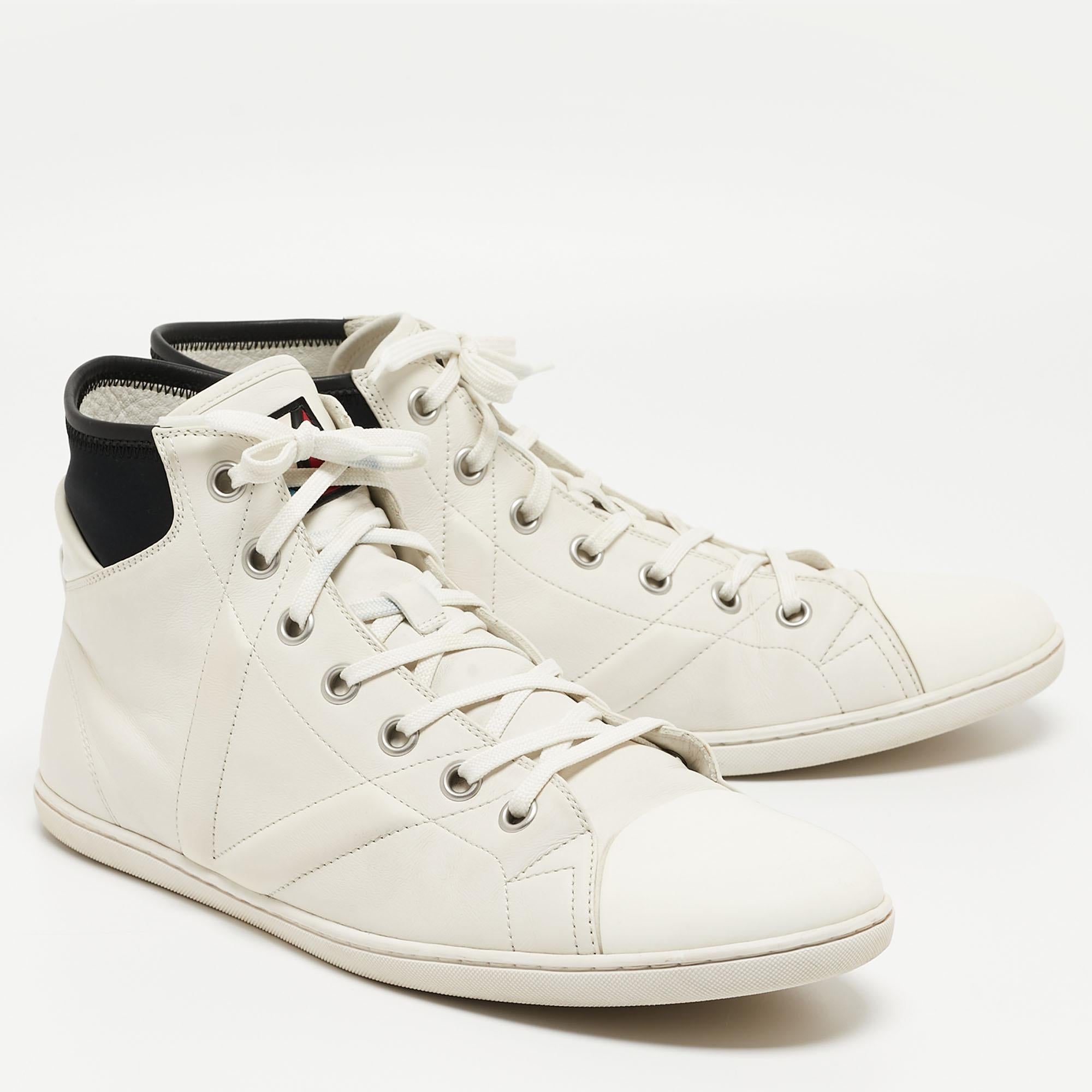 Women's Louis Vuitton White/Black Leather Trainer High Top Sneakers Size 42.5 For Sale