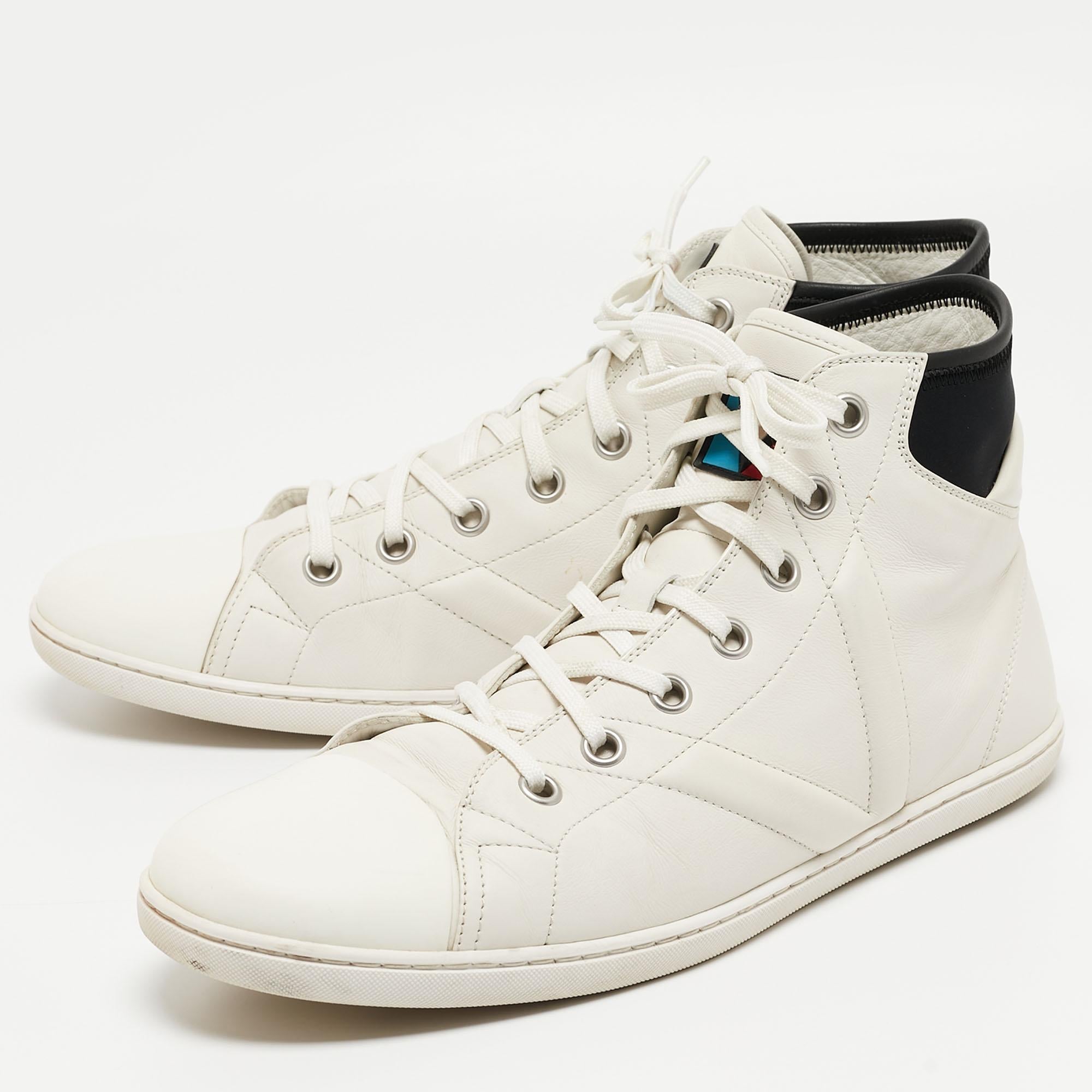 Louis Vuitton White/Black Leather Trainer High Top Sneakers Size 42.5 For Sale 1