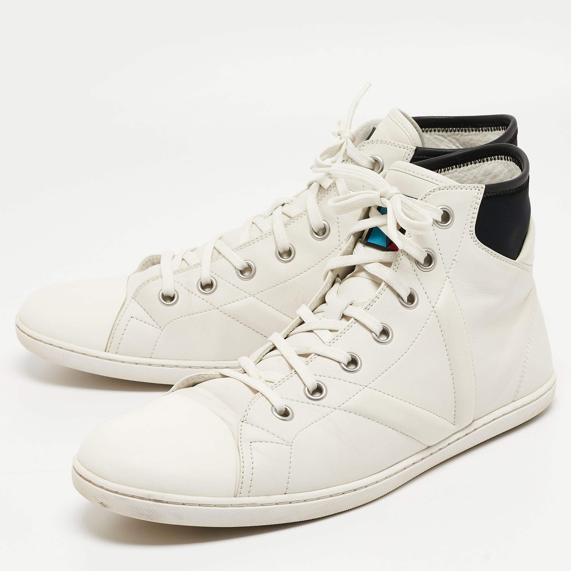 Women's Louis Vuitton White/Black Leather Trainer High Top Sneakers Size 42.5 For Sale