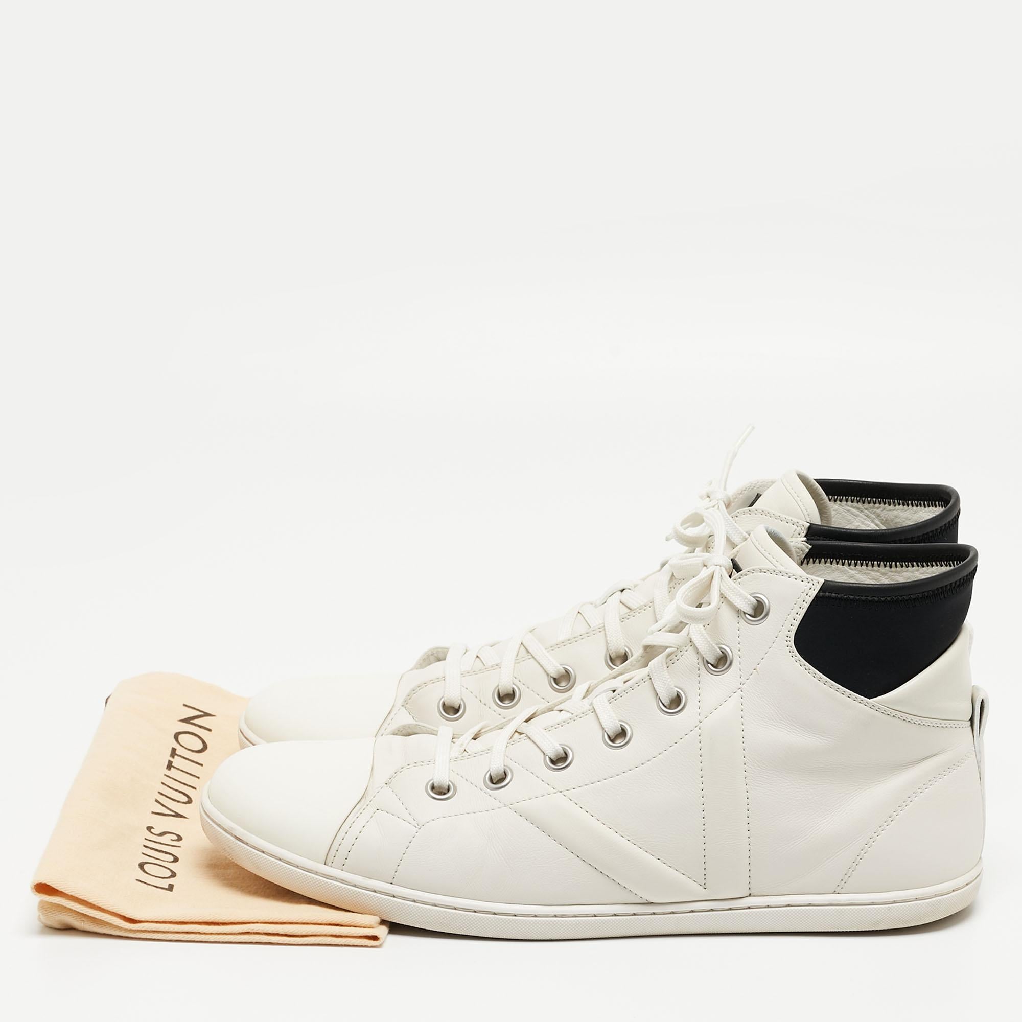Louis Vuitton White/Black Leather Trainer High Top Sneakers Size 42.5 For Sale 2