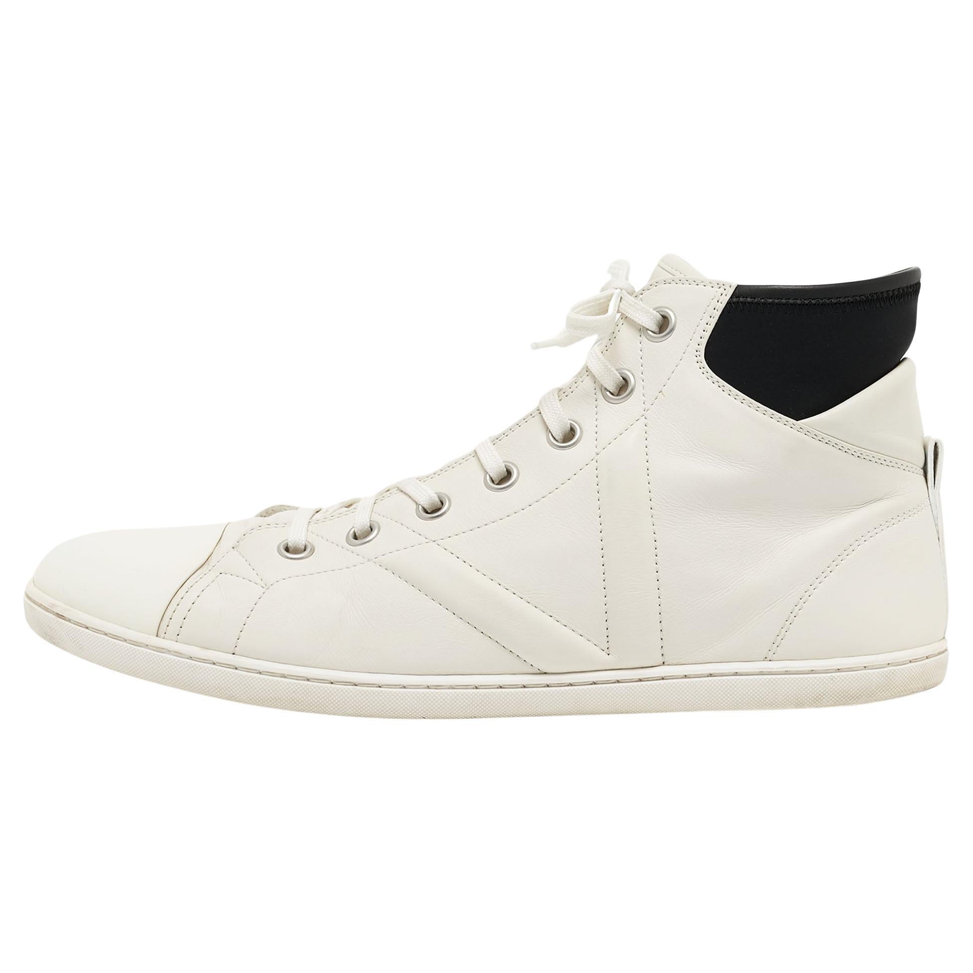 Louis Vuitton White/Black Leather Trainer High Top Sneakers Size 42.5 For Sale