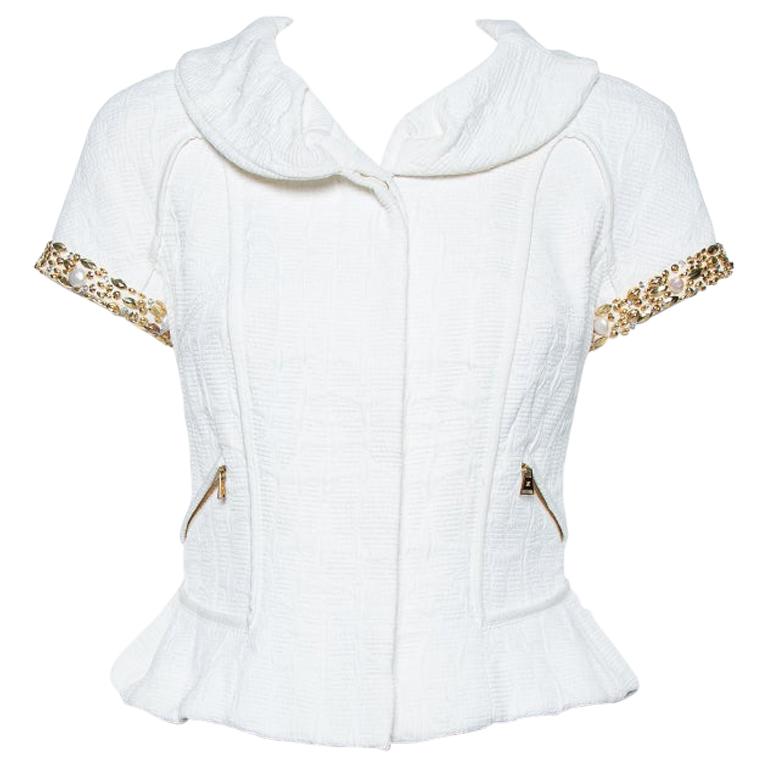 Louis Vuitton White Blend Jewel and Pearl Embellished Short Sleeve Jacket M