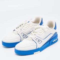 Louis Vuitton White/Blue Leather LV Trainer Sneakers Size 41