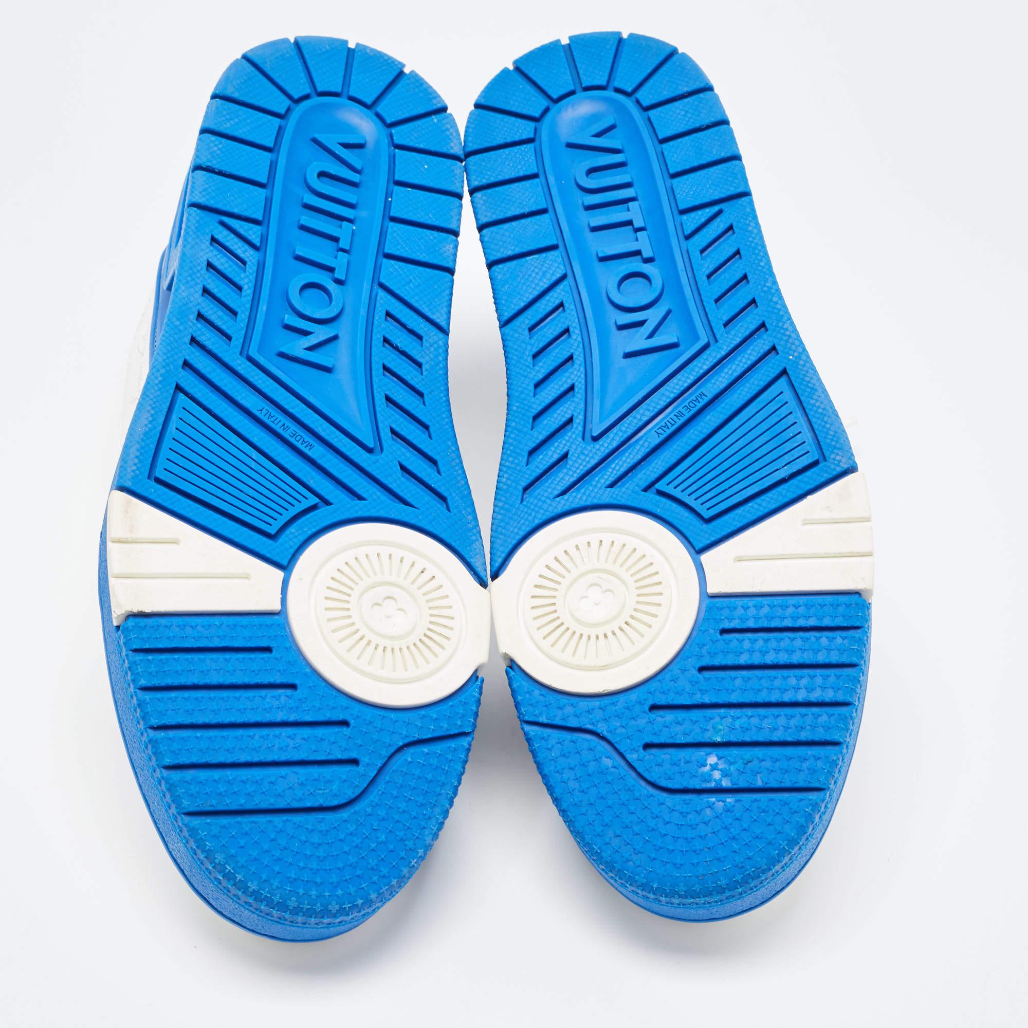 Men's Louis Vuitton White/Blue Leather LV Trainer Sneakers Size 41