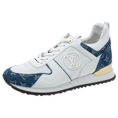 Louis Vuitton White/Blue Leather, Mesh And Denim Run Away Sneakers Size 42