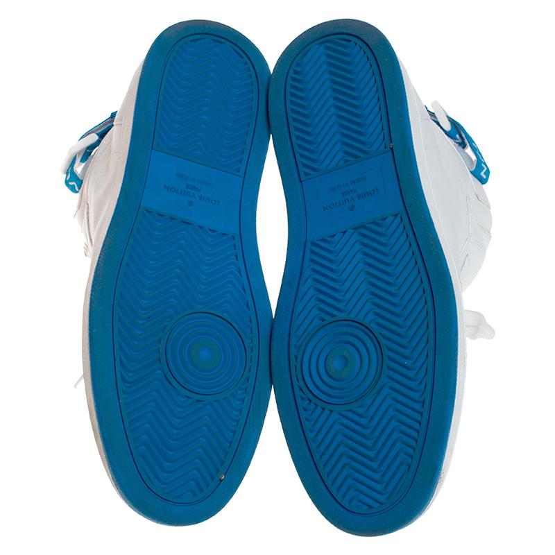 Louis Vuitton Rivoli High Top Sneakers aus weißem/blauem Leder, Größe 42 im Zustand „Gut“ in Dubai, Al Qouz 2