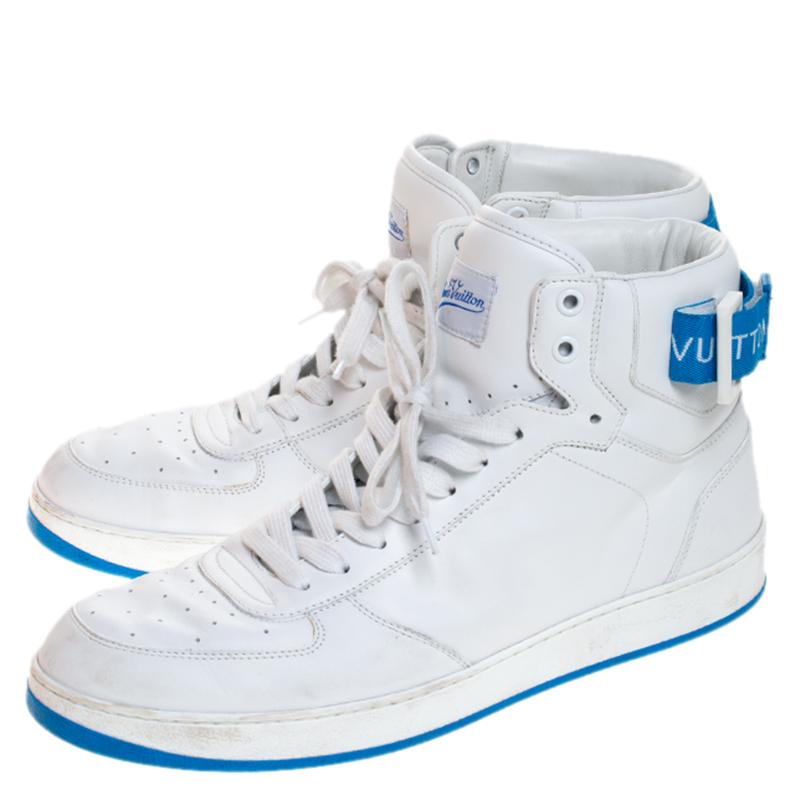 Louis Vuitton Rivoli High Top Sneakers aus weißem/blauem Leder, Größe 42 2