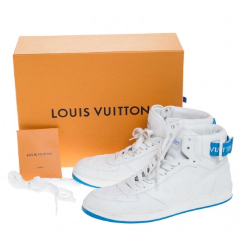 Louis Vuitton White/Blue Leather Rivoli High Top Sneakers Size 42 im Angebot 3