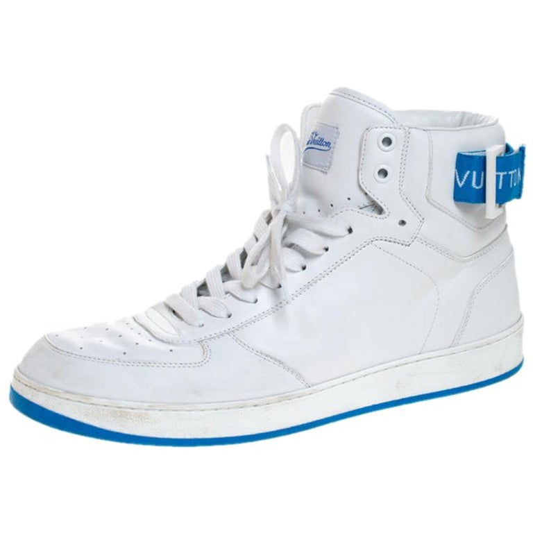 Louis Vuitton White/Blue Leather Rivoli High Top Sneakers Size 42 For Sale  at 1stDibs