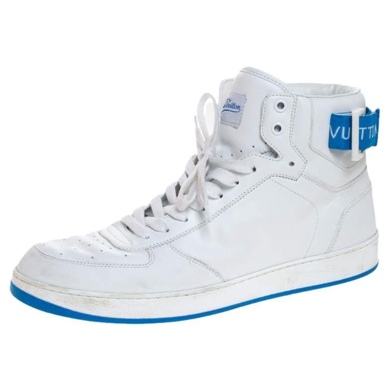 Louis Vuitton White/Blue Leather Rivoli High Top Sneakers Size 42 For Sale