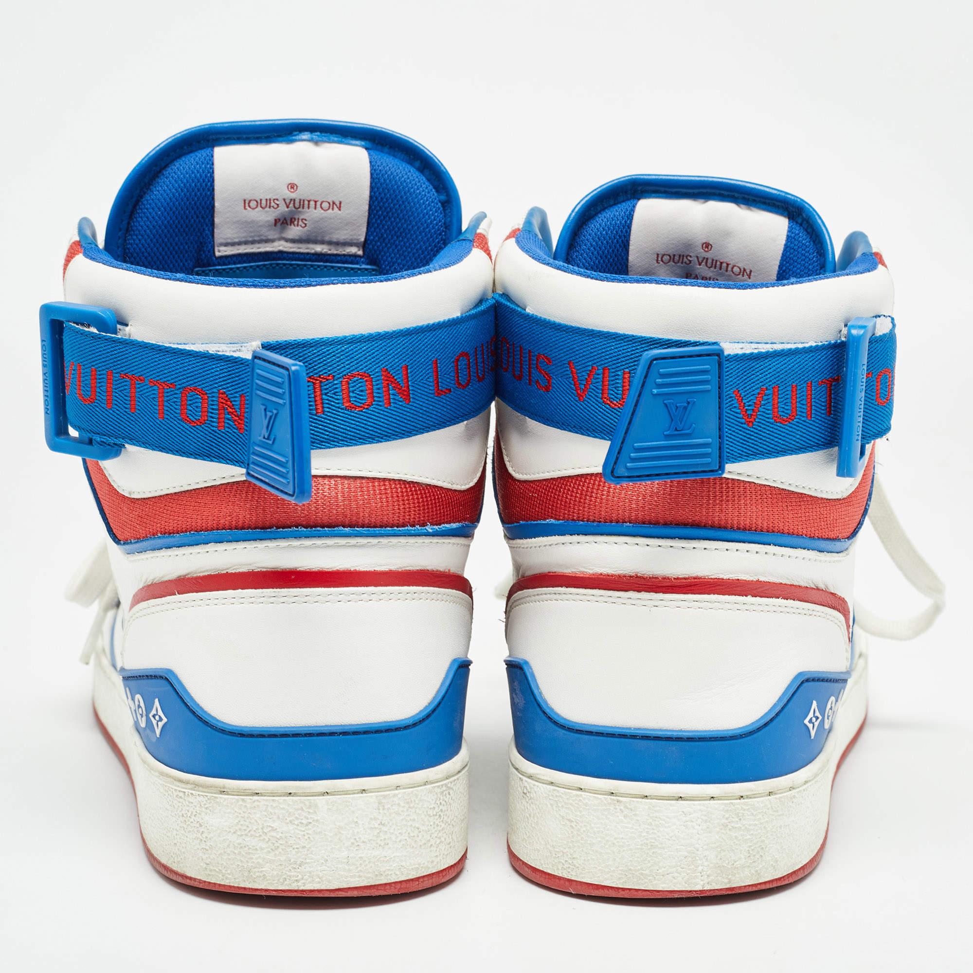 Men's Louis Vuitton White/Blue Leather Trainers High Sneakers Size 41 For Sale
