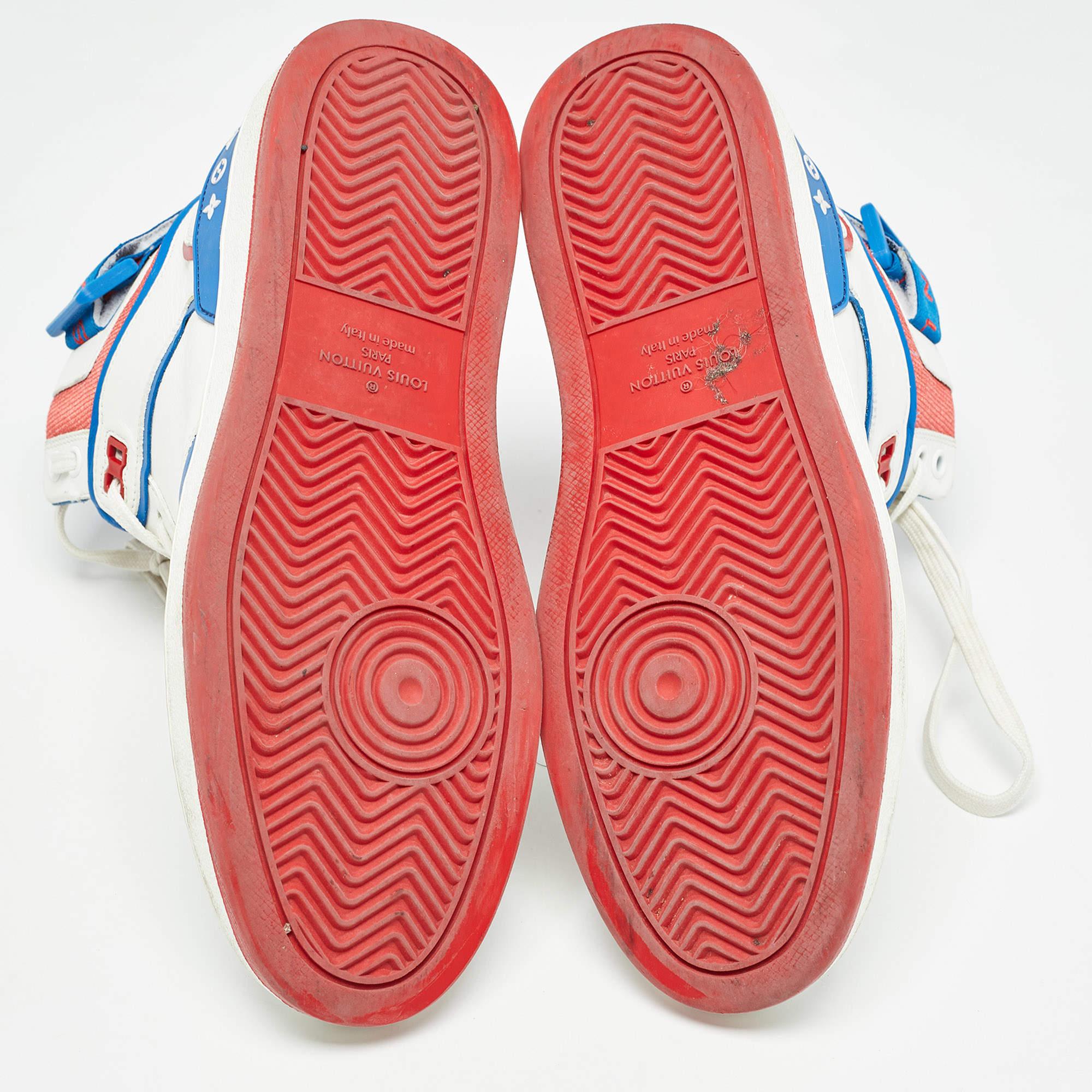 Louis Vuitton White/Blue Leather Trainers High Sneakers Size 41 For Sale 1
