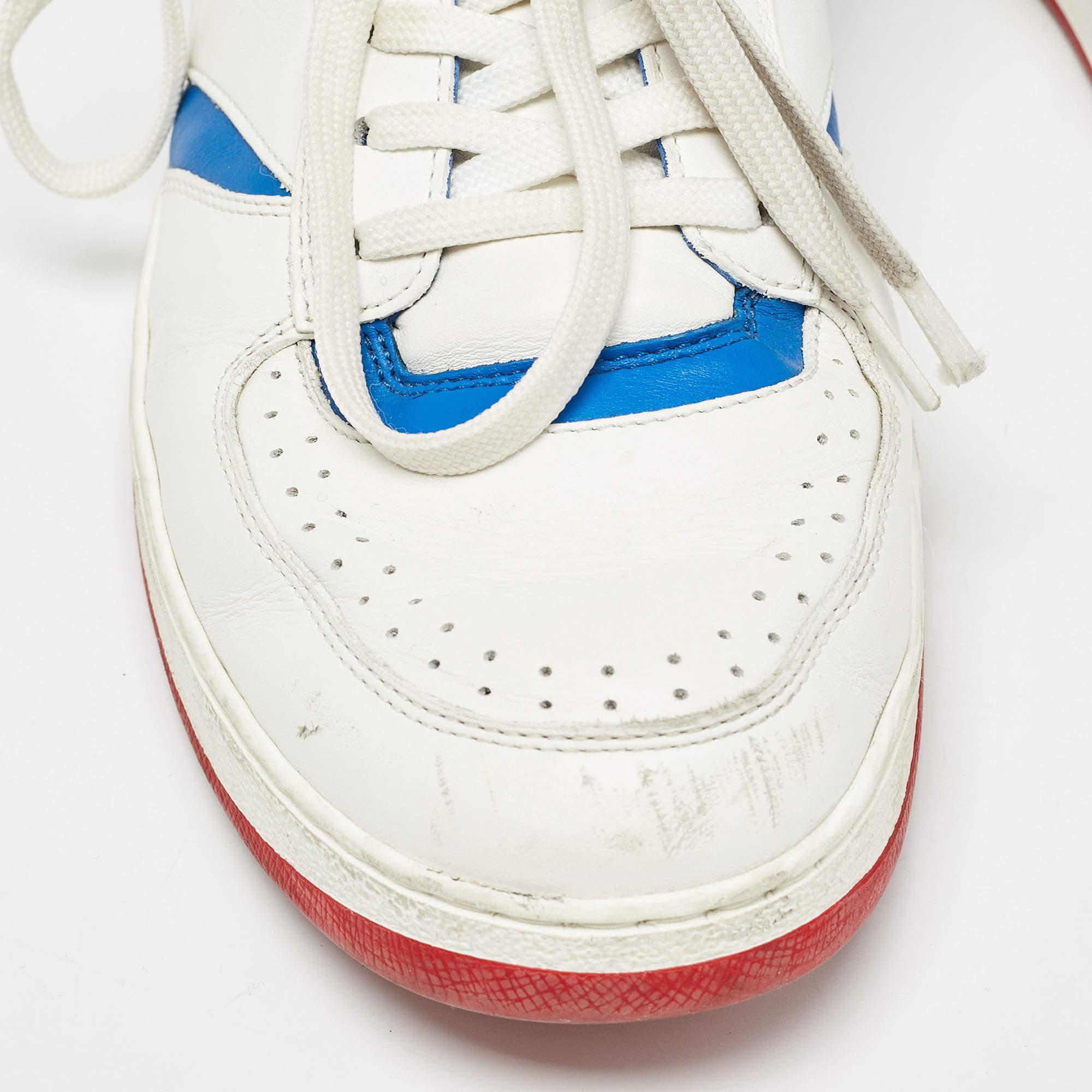 Louis Vuitton White/Blue Leather Trainers High Sneakers Size 41 For Sale 2