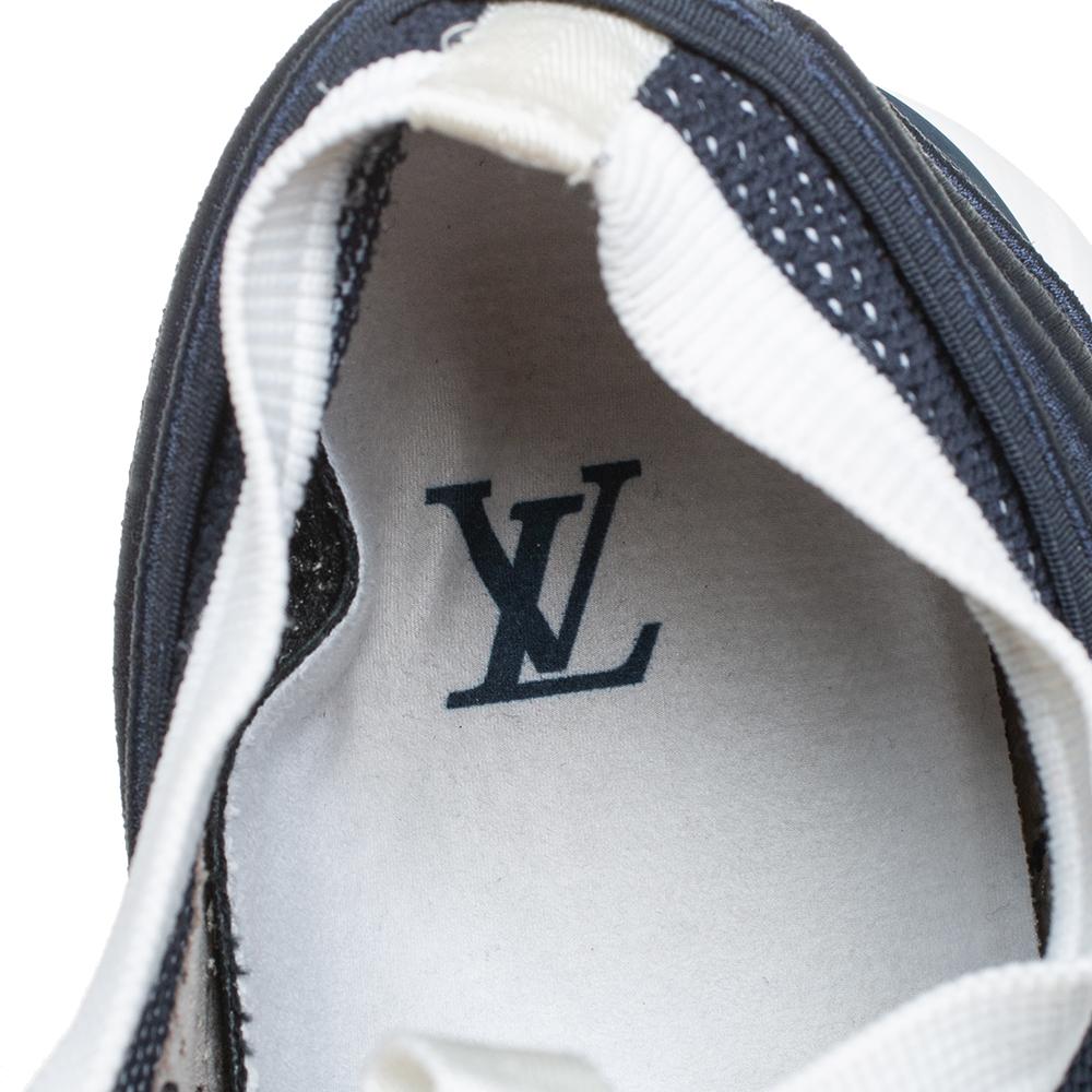 Gray Louis Vuitton White/Blue Mesh Knit Fabric Fastlane Low Top Sneakers Size 44.5