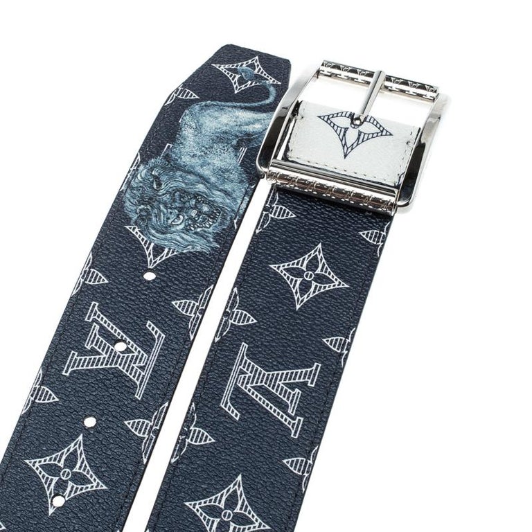 pink and white louis vuitton belt Louis Vuitton White/Blue Monogram Canvas Chapman Brothers Reverso Belt Size 85cm For Sale at 1stdibs