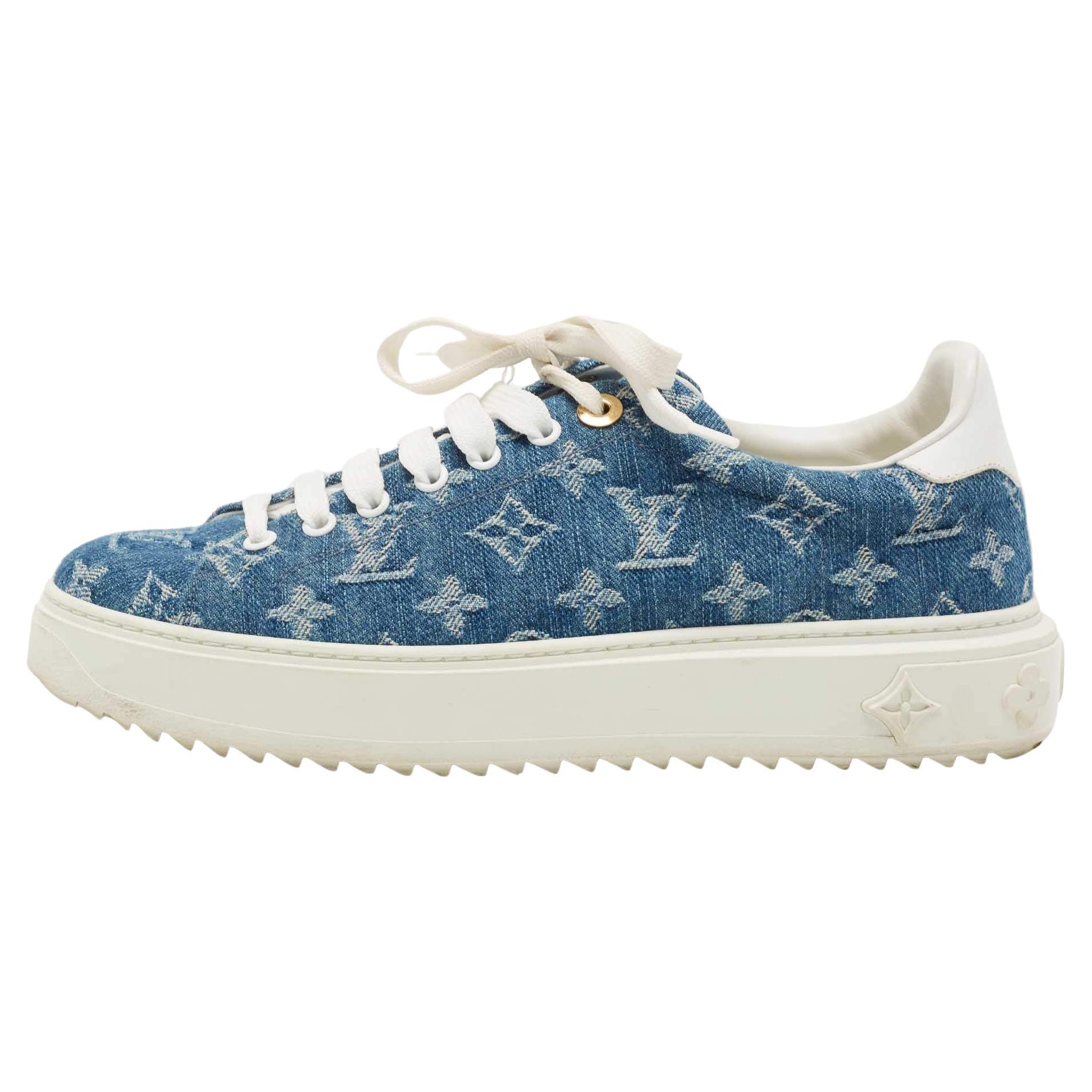 Louis Vuitton White/Blue Monogram Denim and Leather Time Out Low Top  Sneakers Si at 1stDibs