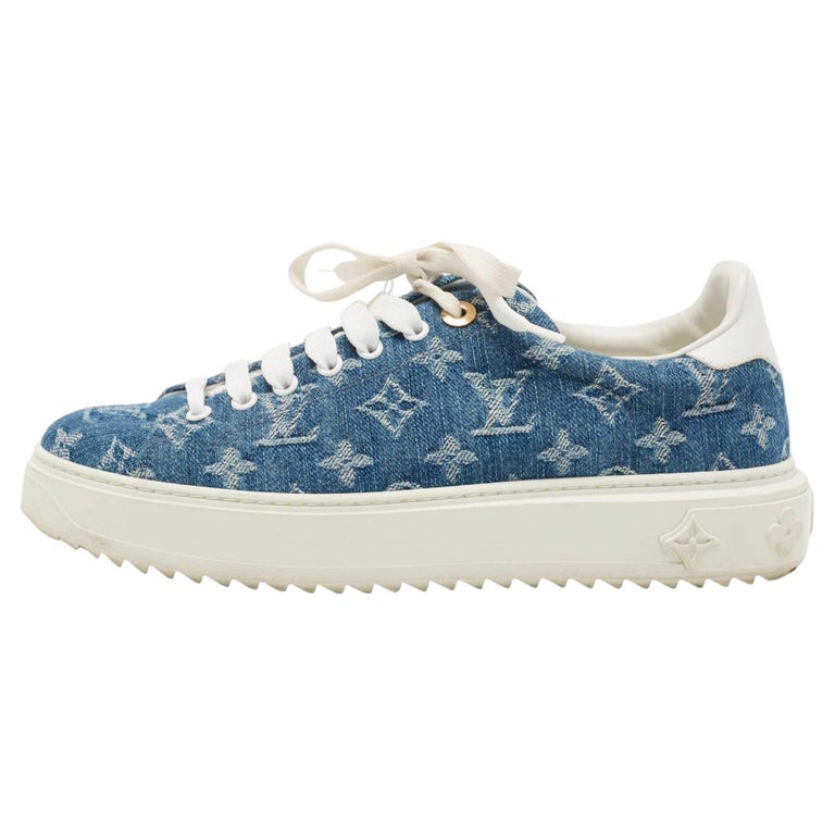 Louis Vuitton White/Blue Monogram Denim and Leather Time Out Low Top  Sneakers Si