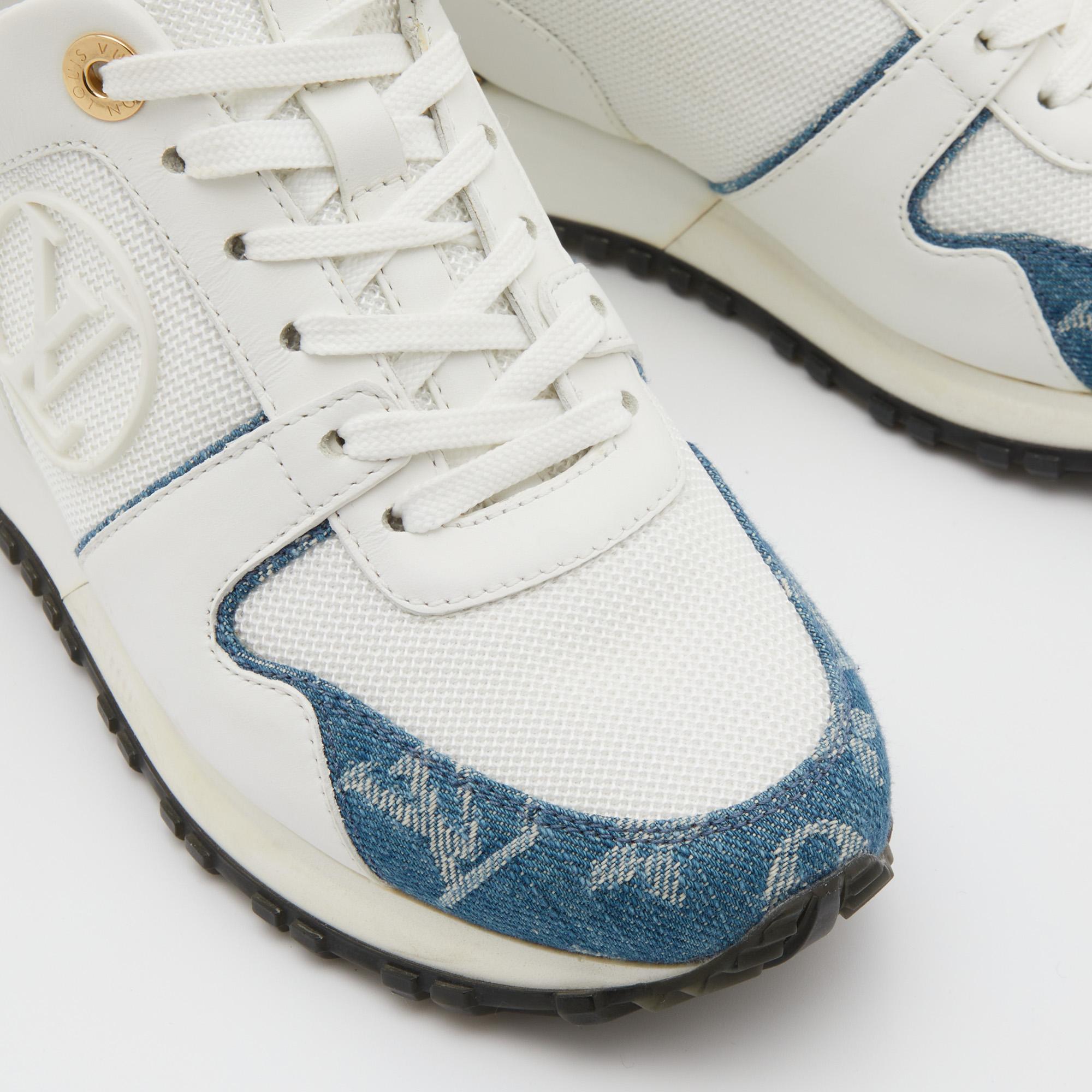 Women's Louis Vuitton White/Blue Monogram Denim, Leather Mesh Run Away Sneakers Size 35
