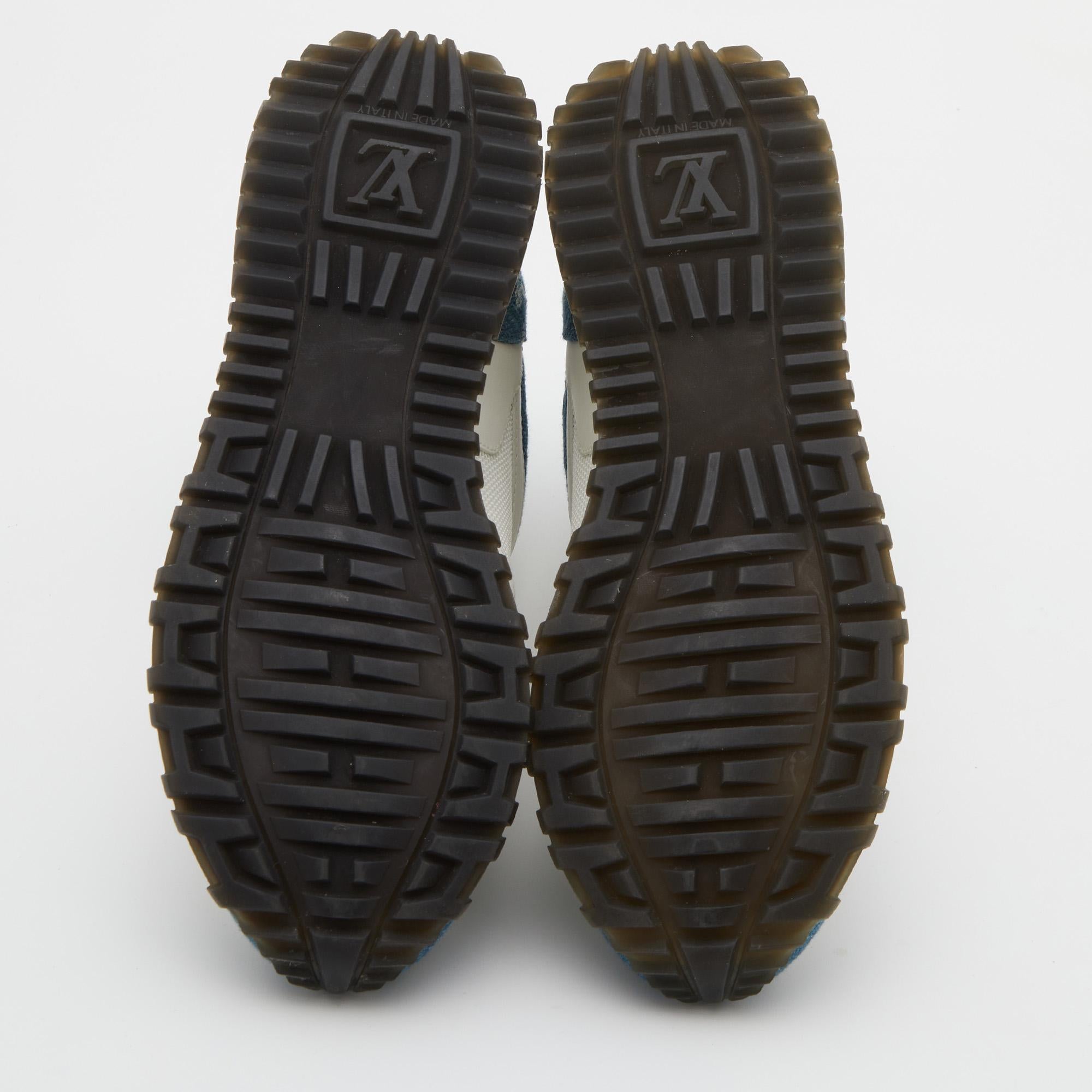 Louis Vuitton White/Blue Monogram Denim, Leather Mesh Run Away Sneakers Size 35 2