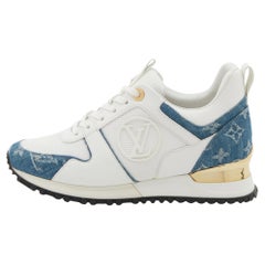 Louis Vuitton White/Blue Monogram Denim, Leather Mesh Run Away Sneakers Size 35