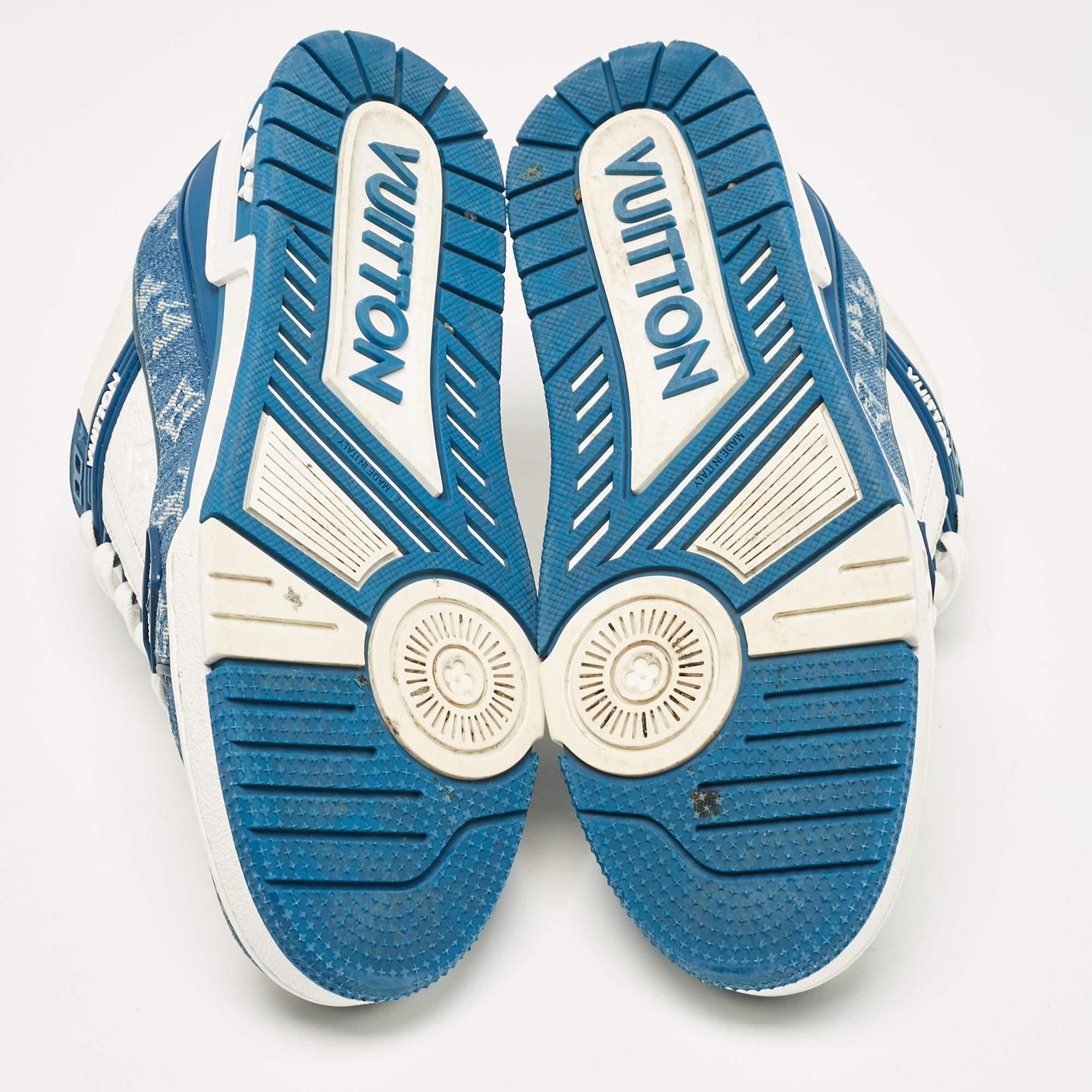 Louis Vuitton White/Blue Monogram Leather and Denim LV Trainer Sneakers Size 41 1