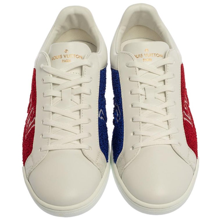 LOUIS VUITTON Calfskin Luxembourg Sneakers 10 White Red Blue 559711