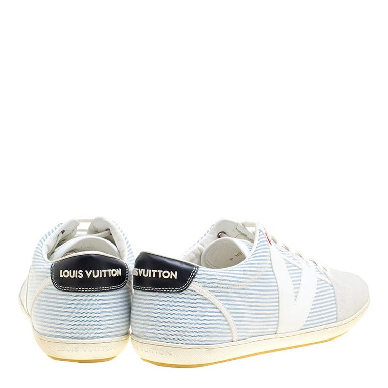 Louis Vuitton White/Blue Suede and Canvas Low Top Sneakers Size 41.5 For Sale at 1stdibs