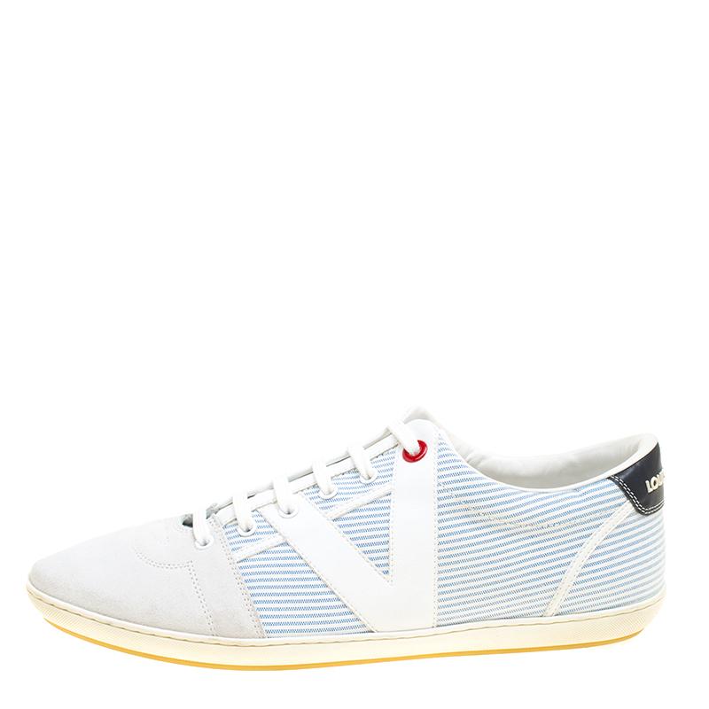 Louis Vuitton White/Blue Suede and Canvas Low Top Sneakers Size 41.5 4