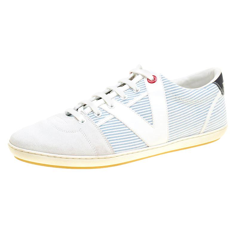 Louis Vuitton White/Blue Suede and Canvas Low Top Sneakers Size 41.5