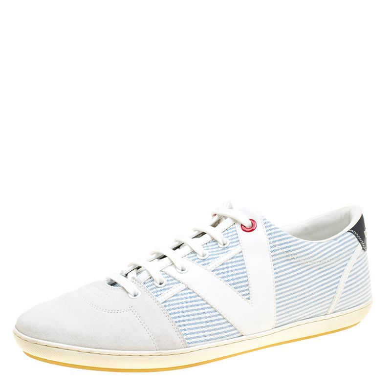 Louis Vuitton White/Blue Suede and Canvas Low Top Sneakers Size 41.5