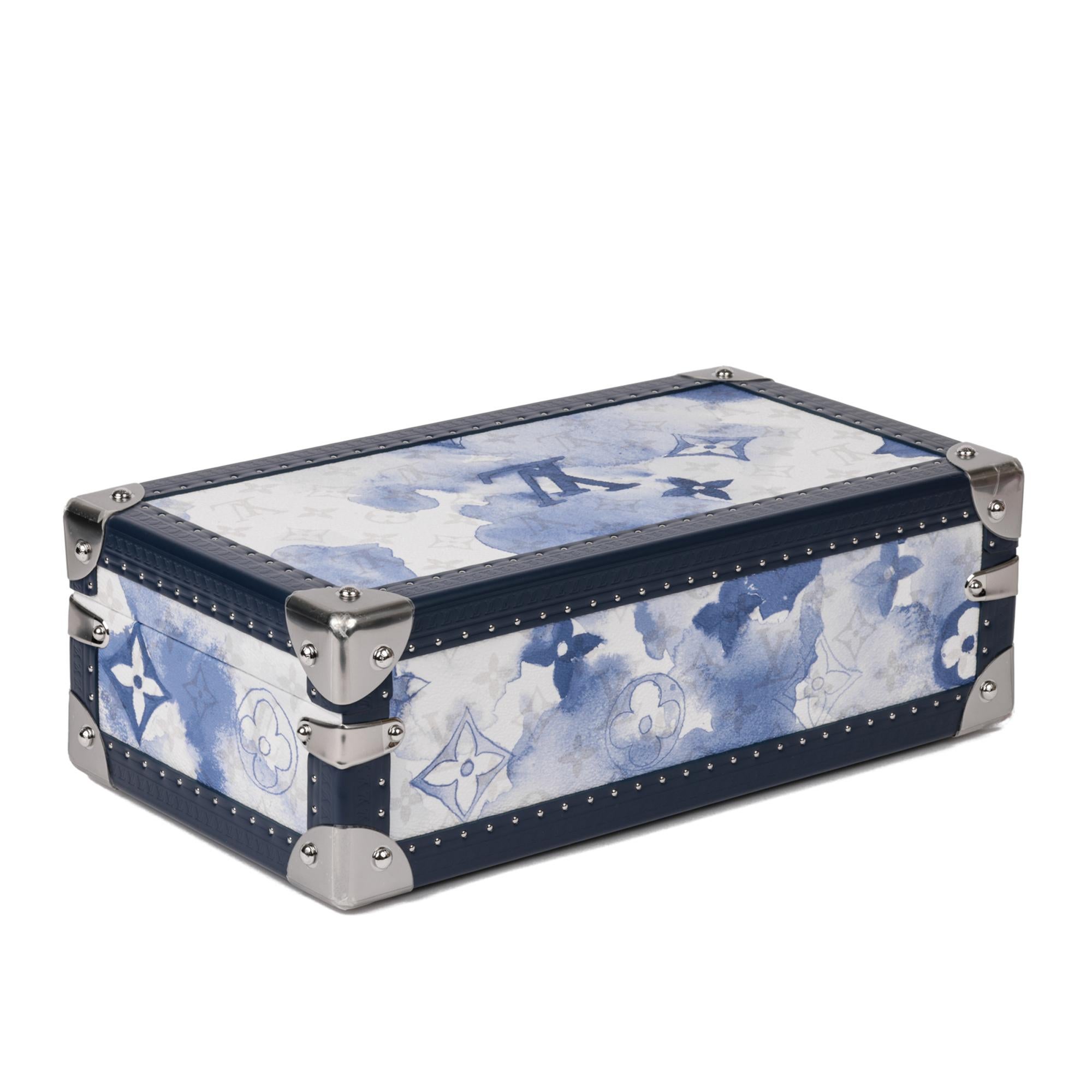 Weißes & blaues Aquarell Monogramm beschichtetes Segeltuch und Kalbsleder von Louis Vuitton (Grau) im Angebot
