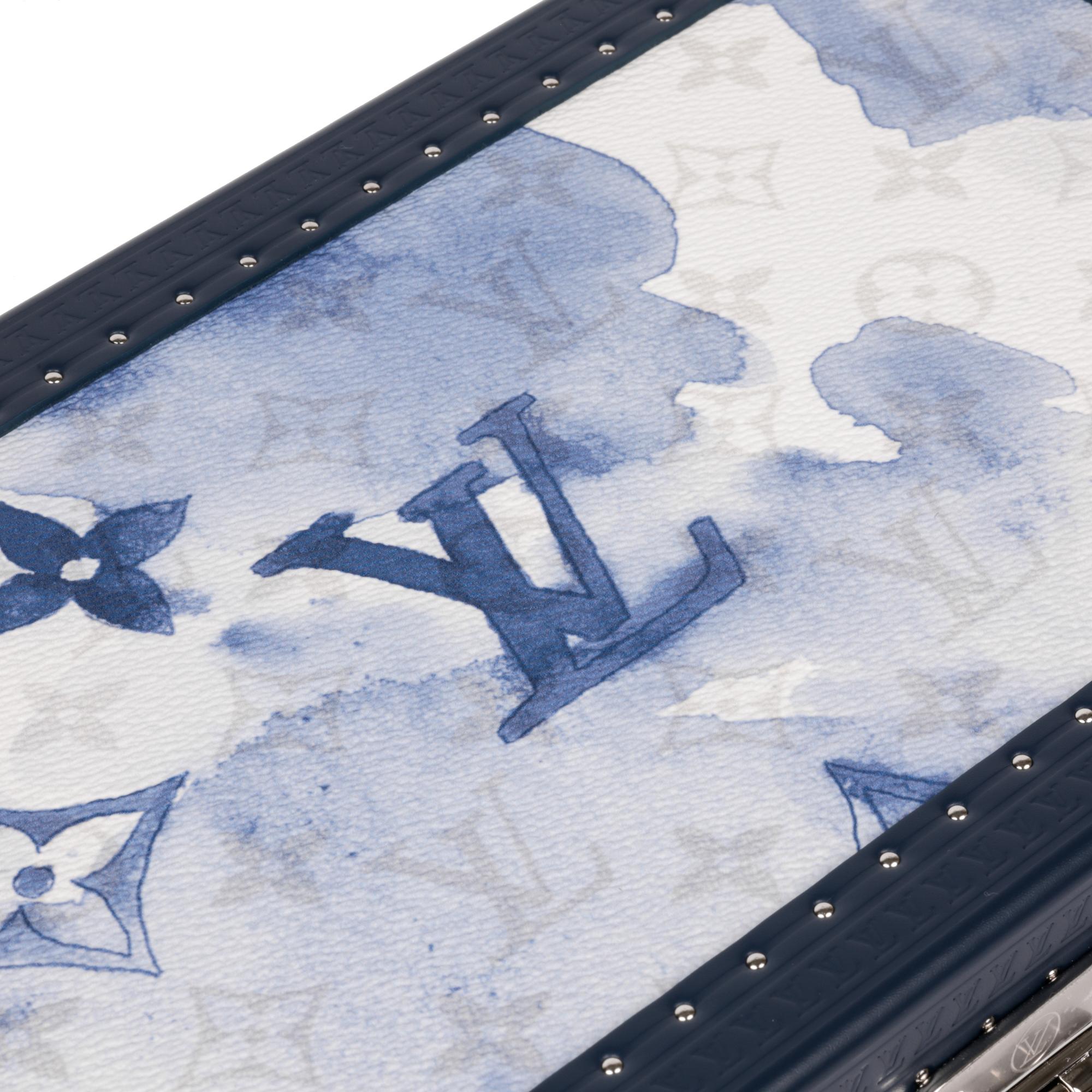 Weißes & blaues Aquarell Monogramm beschichtetes Segeltuch und Kalbsleder von Louis Vuitton im Angebot 1