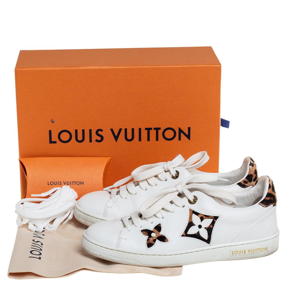 Women's Louis Vuitton White Brown/Beige Calf Hair Frontrow Low Top Sneakers Size 36