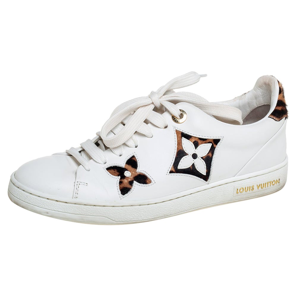 Louis Vuitton Weiß Braun/Beige Kalbshaar Frontrow Low Top Sneakers Größe 36