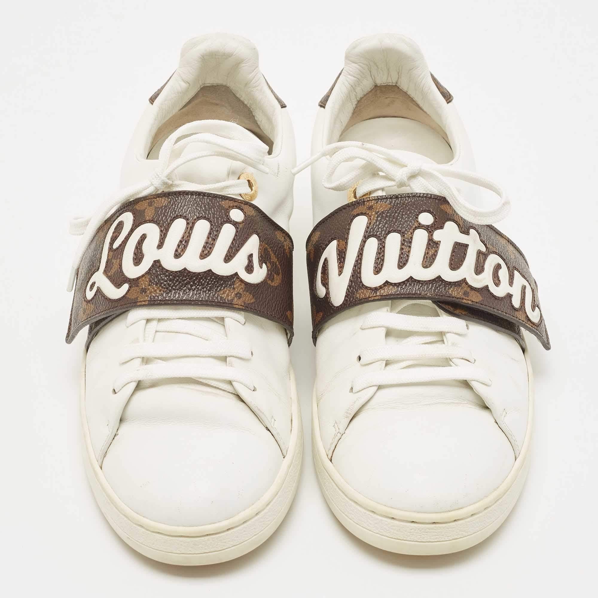 Women's Louis Vuitton White/Brown Canvas and Leather Frontrow Sneakers Size 39