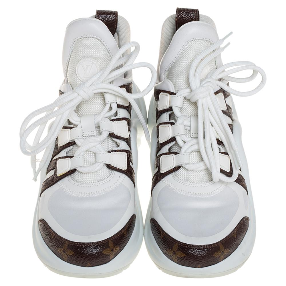 Gray Louis Vuitton White/Brown Leather And Monogram Canvas Archlight Sneakers Size 37