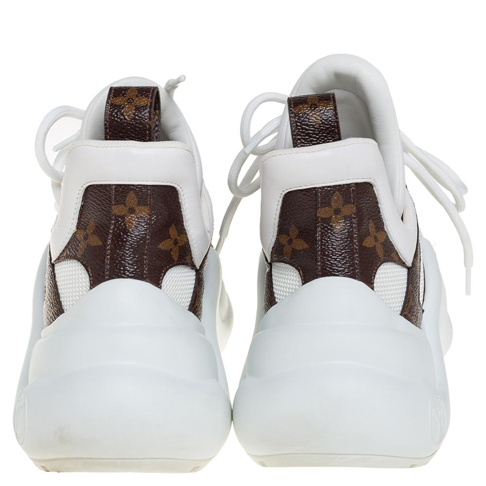 Louis Vuitton White/Brown Leather And Monogram Canvas Archlight Sneakers Size 37 2