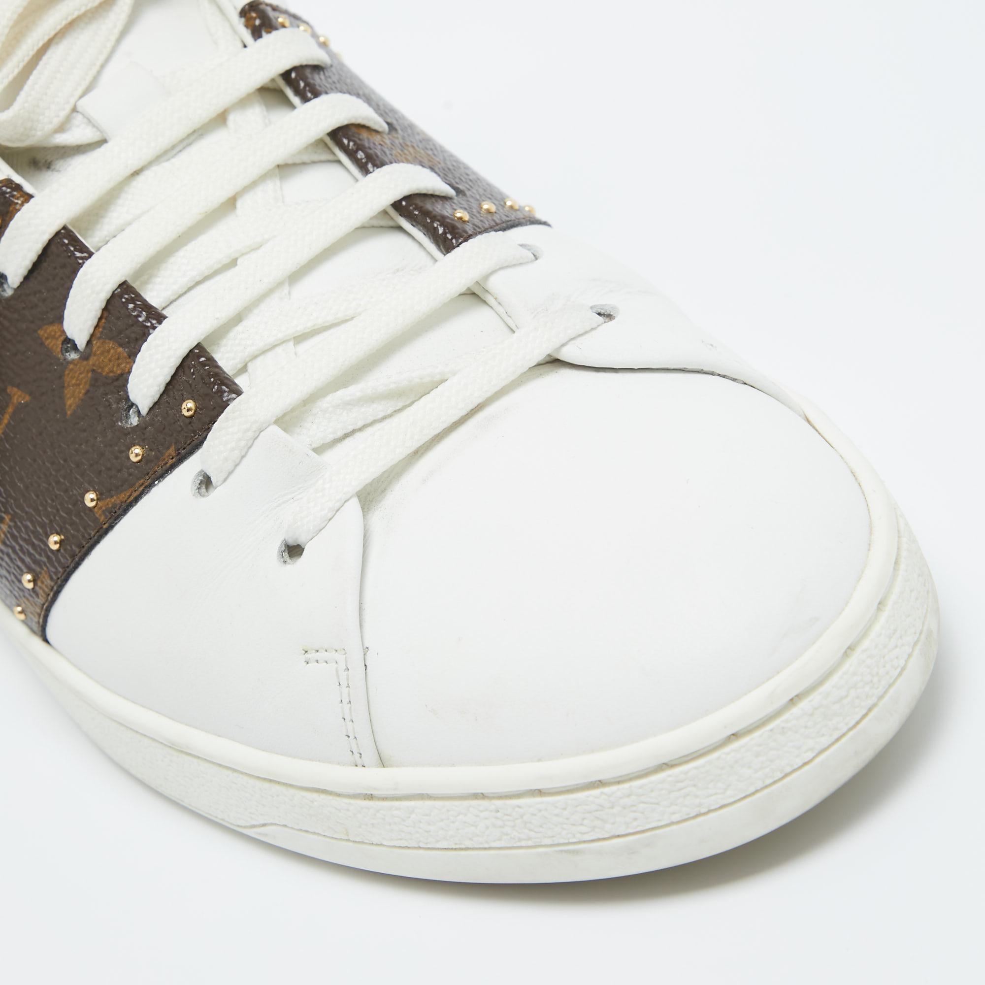 Women's Louis Vuitton White/Brown Leather and Monogram Canvas FrontroGivw Sneakers Size 