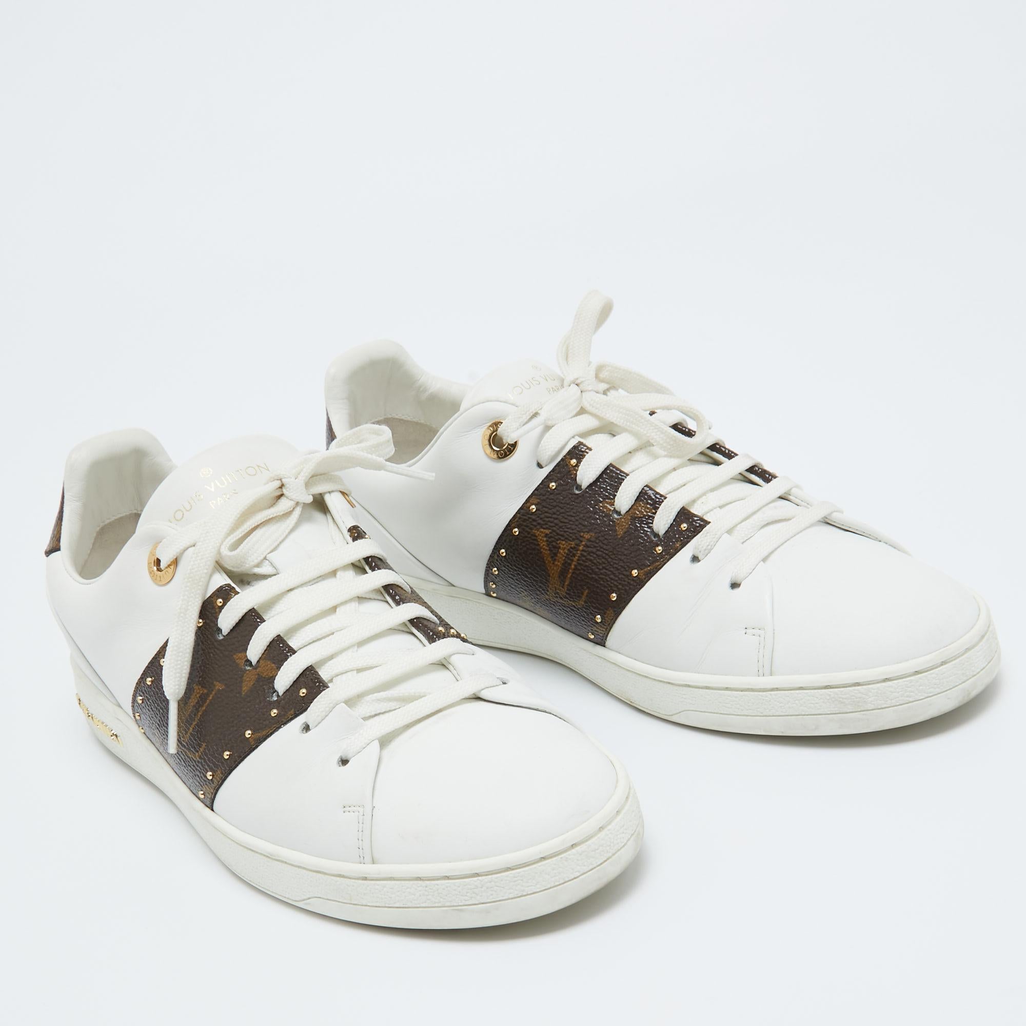 Louis Vuitton White/Brown Leather and Monogram Canvas FrontroGivw Sneakers Size  1